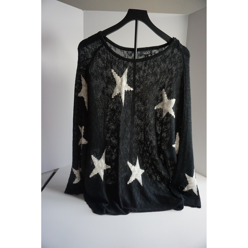 GIGIO USA Black White Star Print Open Knit Oversized Sweater TC1400 Medium - Picture 10 of 14